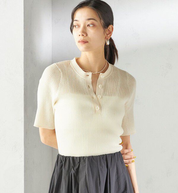 SHIPS for women「〈手洗い可能〉ラミー混 シアー ヘンリー ネック ニット」|ニット・セーター|