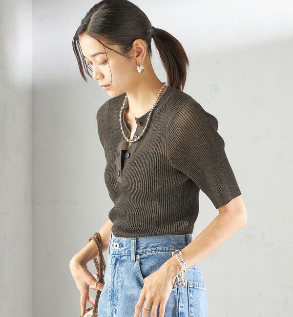 SHIPS for women「〈手洗い可能〉ラミー混 シアー ヘンリー ネック ニット」|ニット・セーター|