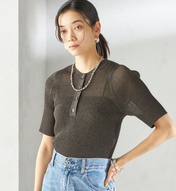 SHIPS for women「〈手洗い可能〉ラミー混 シアー ヘンリー ネック ニット」|ニット・セーター|