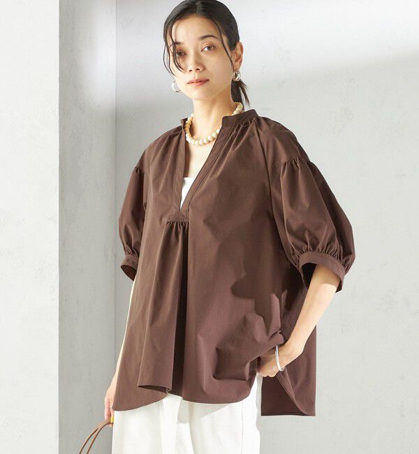 SHIPS for women「〈接触冷感 / 撥水加工〉TEX BRID(R)タフタ スキッパー 5分袖 ブラウス」|シャツ・ブラウス|