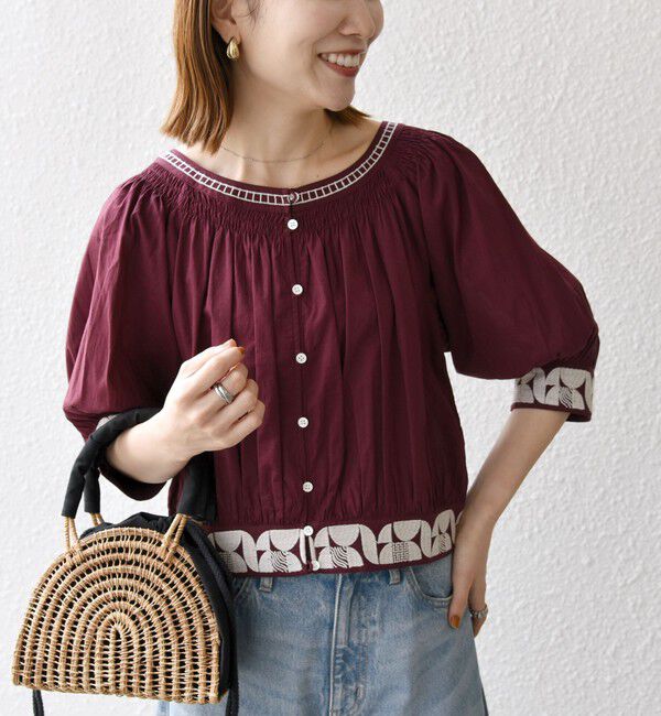 SHIPS any「bon_meur:〈洗濯機可能〉ジオメトリック エンブロイダリー シャーリング ブラウス」|シャツ・ブラウス|