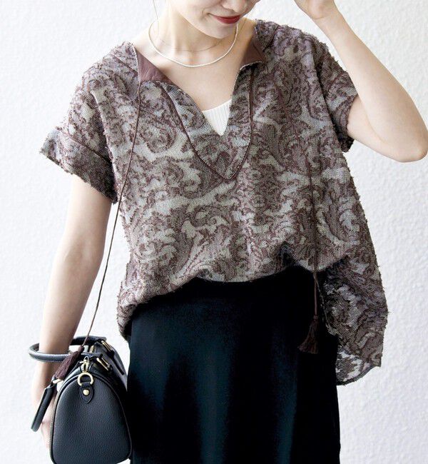 SHIPS any「《一部追加予約》SHIPS any:〈手洗い可能〉メッシュ ジャカード カフタン スキッパー ブラウス」|シャツ・ブラウス|