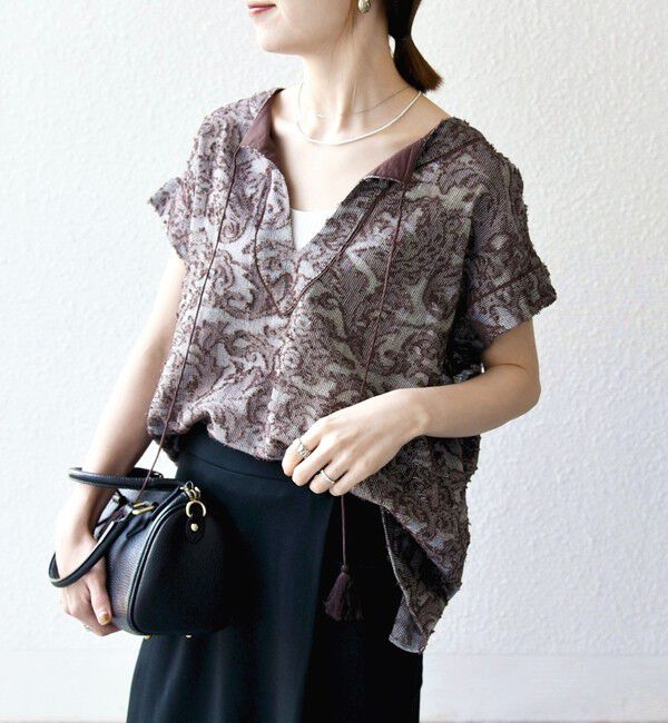 SHIPS any「《一部追加予約》SHIPS any:〈手洗い可能〉メッシュ ジャカード カフタン スキッパー ブラウス」|シャツ・ブラウス|