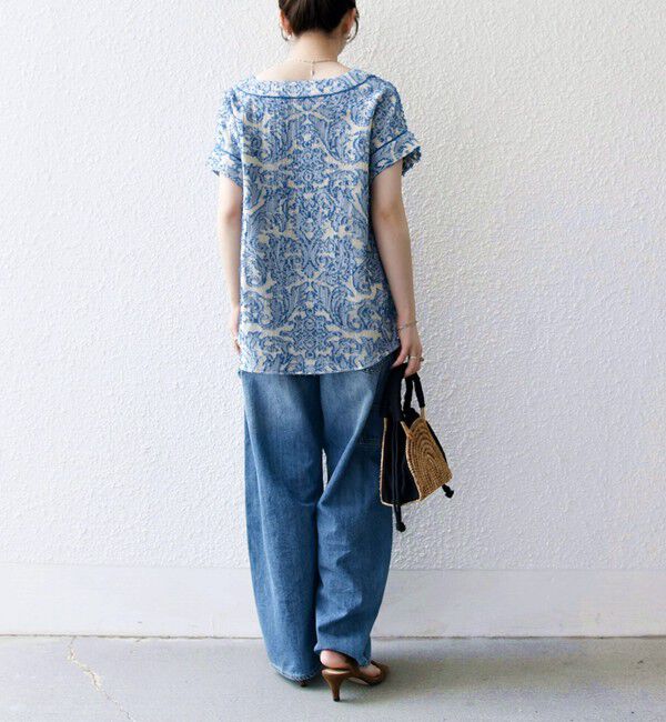 SHIPS any「《一部追加予約》SHIPS any:〈手洗い可能〉メッシュ ジャカード カフタン スキッパー ブラウス」|シャツ・ブラウス|