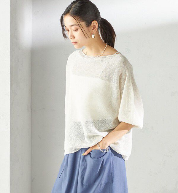 SHIPS for women「〈手洗い可能〉ペーパー パフ スリーブ 半袖 ニット」|ニット・セーター|