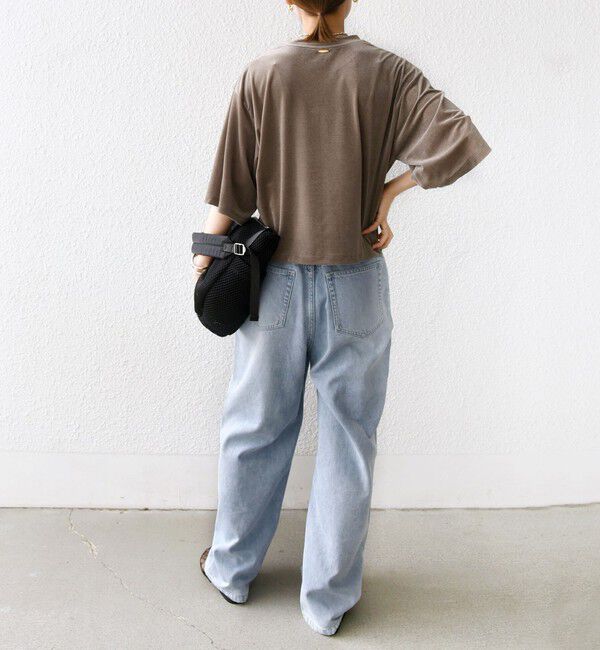 SHIPS for women「〈手洗い可能〉シアー トリコット ポリエステル ベロア 五分袖 ワイド TEE」|Tシャツ・カットソー|