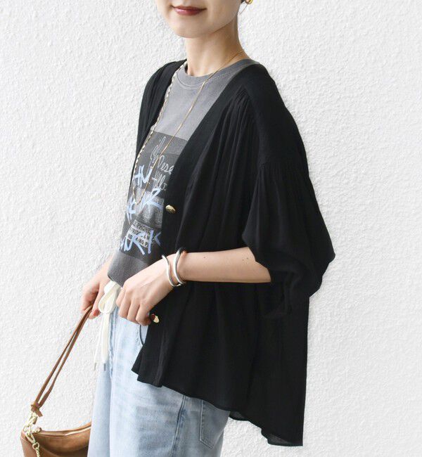 SHIPS for women「【WEB限定】〈手洗い可能〉シアー Vネック フレア シャツ カーディガン」|カーディガン|