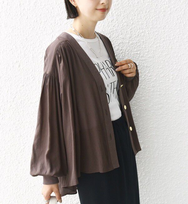 SHIPS for women「【WEB限定】〈手洗い可能〉シアー Vネック フレア シャツ カーディガン」|カーディガン|