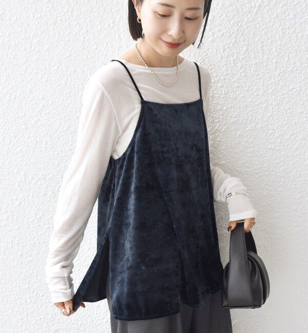 SHIPS for women「〈手洗い可能〉スノー クラッシュ ポリエステル ベロア サイド スリット キャミ」|キャミソール|