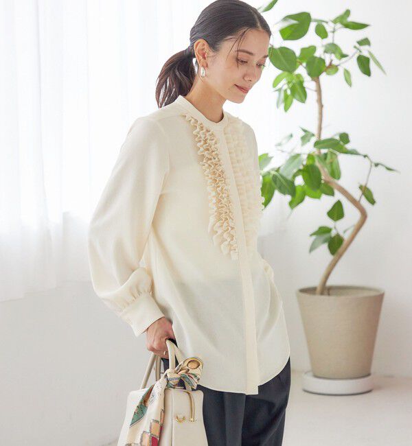 SHIPS for women「〈洗濯機可能〉ポリエステル カルゼ フリル ブラウス」|シャツ・ブラウス|