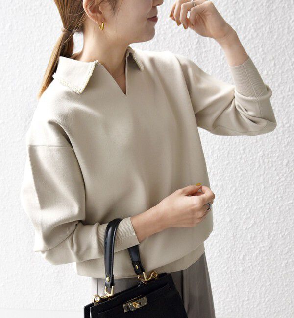 SHIPS any「SHIPS any:〈手洗い可能〉パール モチーフ 襟付き スキッパー ニット プルオーバー」|ニット・セーター|