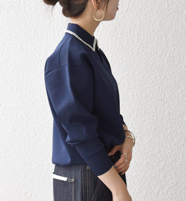 SHIPS any「SHIPS any:〈手洗い可能〉パール モチーフ 襟付き スキッパー ニット プルオーバー」|ニット・セーター|