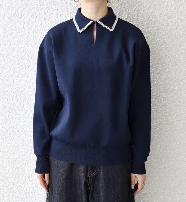 SHIPS any「SHIPS any:〈手洗い可能〉パール モチーフ 襟付き スキッパー ニット プルオーバー」|ニット・セーター|