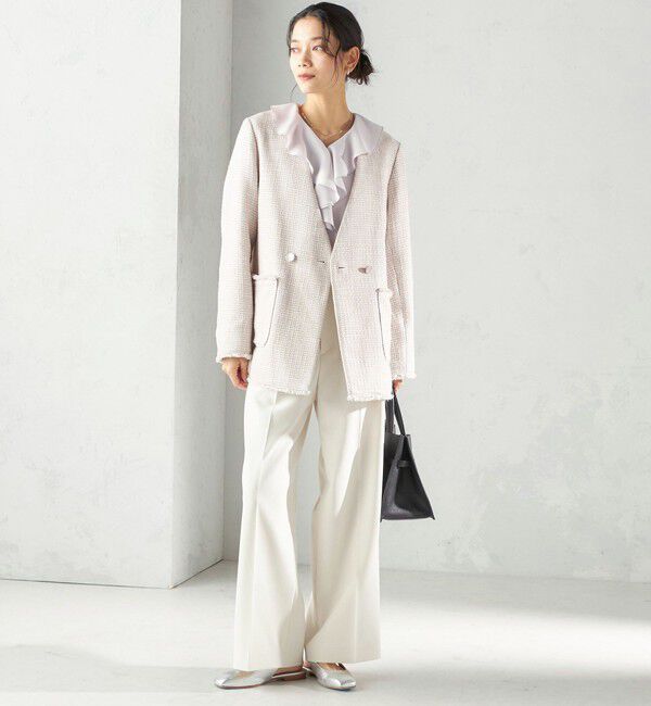 SHIPS for women「トライスピン 杢 ツイード カラーレス ジャケット（セレモニー対応可）」|ノーカラージャケット|