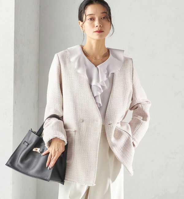 SHIPS for women「トライスピン 杢 ツイード カラーレス ジャケット（セレモニー対応可）」|ノーカラージャケット|