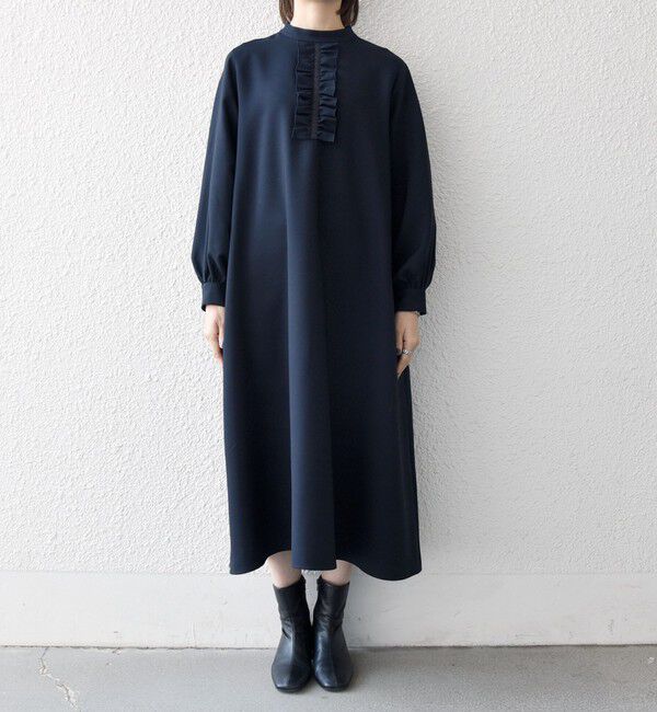 SHIPS any「SHIPS any:〈洗濯機可能〉ダブルクロス フリル パフ スリーブ ワンピース［NAVY BLUE］」|ワンピース|