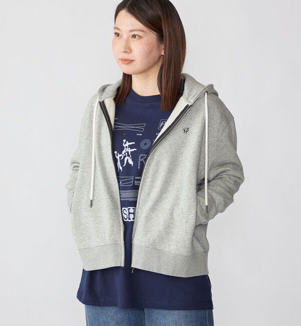 SHIPS「【WEB限定】SHIPS: クロップド ワイド ワンポイント ロゴ ジップアップ フーディー」|パーカー|グレー