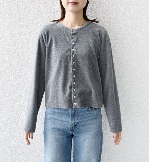 SHIPS for women「〈手洗い可能〉コットン ベロア パール モチーフ ボタン カーディガン」|カーディガン|