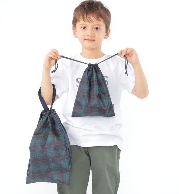 SHIPS KIDS「SHIPS KIDS:オリジナル タータンチェック 巾着 バッグ 2点セット」|エコバッグ|