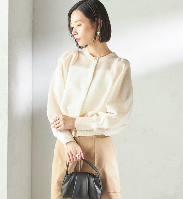 SHIPS for women「〈手洗い可能〉メランジ シアー パフ スリーブ カーディガン」|カーディガン|