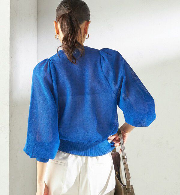 SHIPS for women「〈手洗い可能〉メランジ シアー パフ スリーブ カーディガン」|カーディガン|