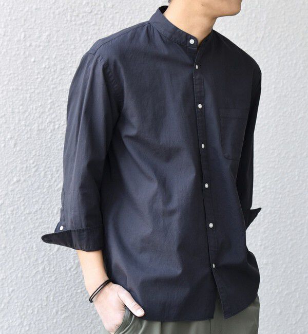 SHIPS any「SHIPS any:〈洗濯機可能〉コットン/リネン 7分袖 バンドカラー ポケット シャツ◇」|シャツ・ブラウス|チャコールグレー