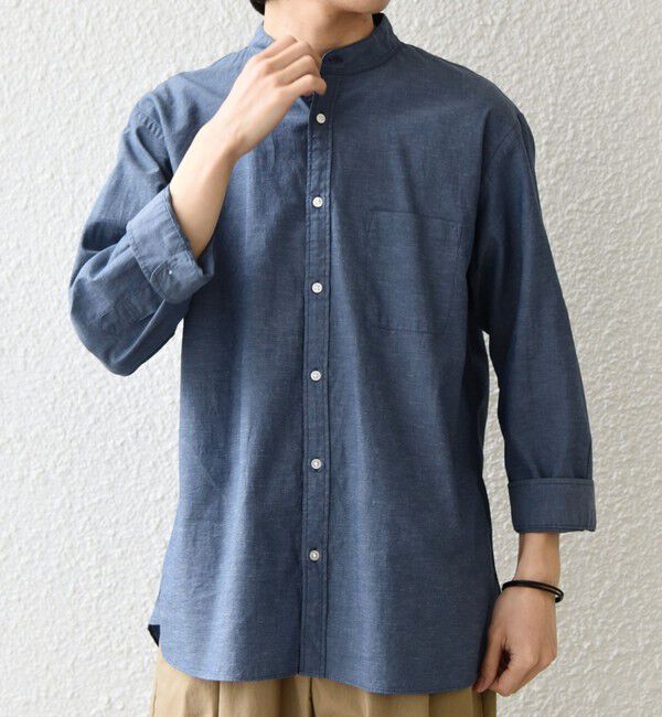 SHIPS any「SHIPS any:〈洗濯機可能〉コットン/リネン 7分袖 バンドカラー ポケット シャツ◇」|シャツ・ブラウス|