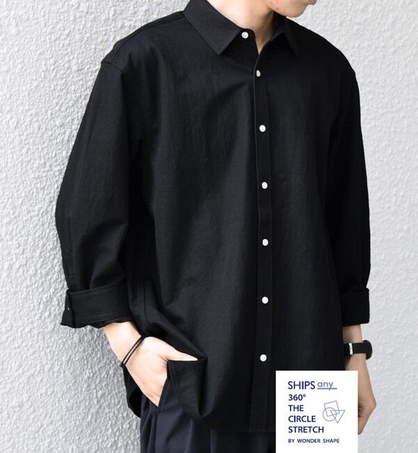 SHIPS any「SHIPS any: 360&deg; THE CIRCLE STRETCH リネン混 7分袖 シャツ◆」|シャツ・ブラウス|ブラック