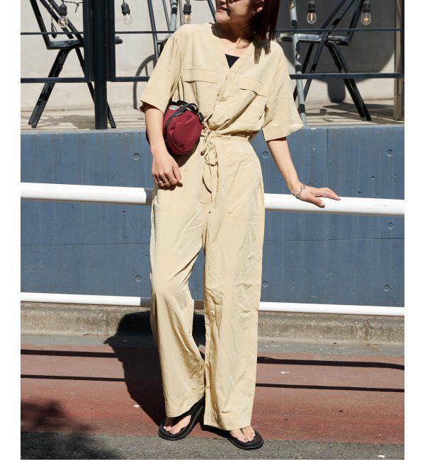 OUTDOOR PRODUCTS Usual Things「ダブルポケットVネックオールインワン」|オールインワン|ベージュ