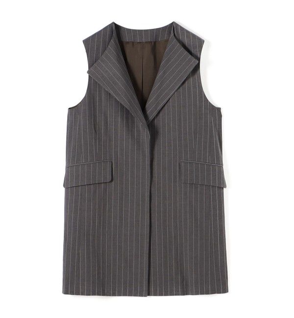 BACCA「リネンコットンストライプ ノーカラーベスト」|ノーカラージャケット|18 ブラック系