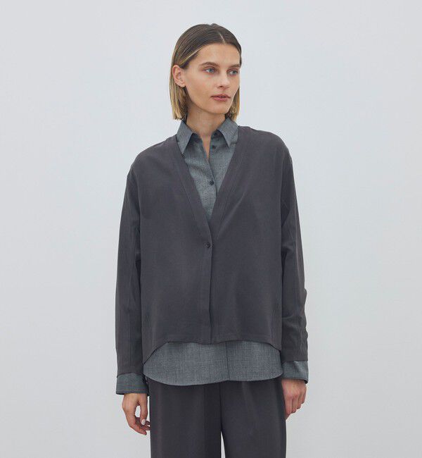 DES PRES「ジャージーライクジョーゼット カラーレスジャケット」|ノーカラージャケット|