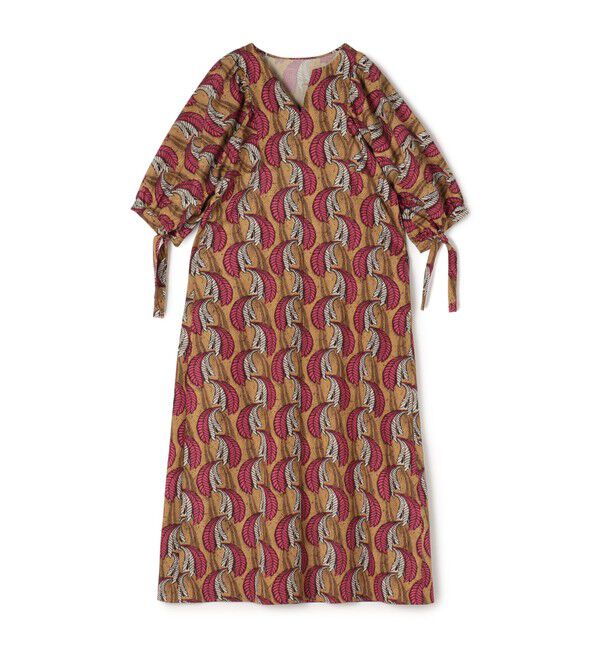 MACPHEE「アフリカンプリント キーネックワンピース」|ワンピース|42 ライトベージュ系