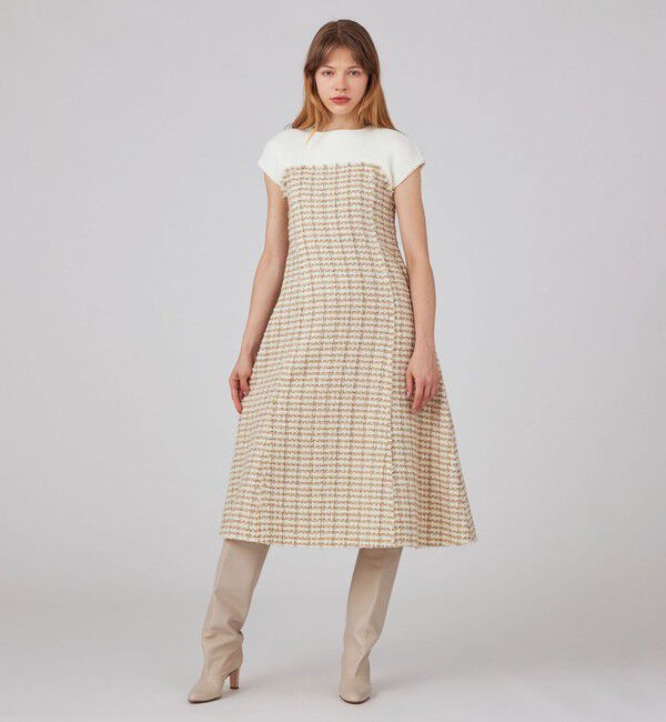 Ballsey「ニットコンビツイード フレンチスリーブワンピース」|ワンピース|