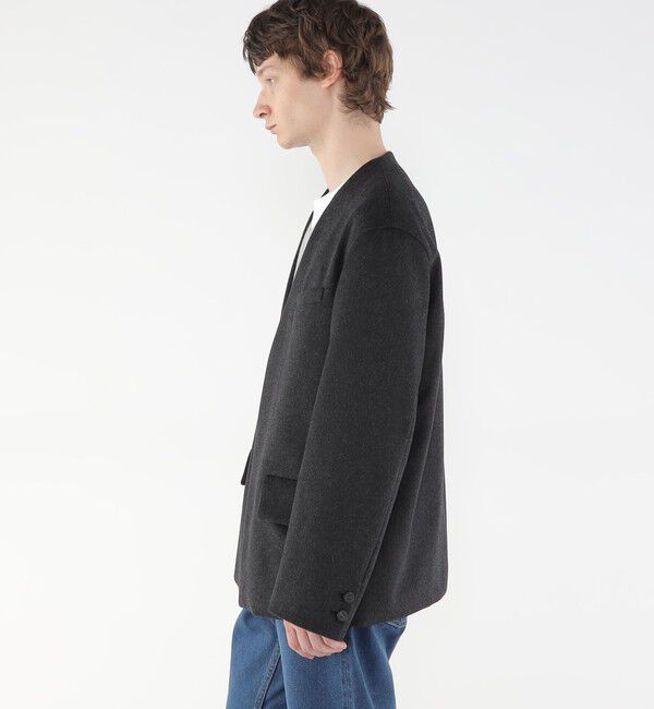 GALERIE VIE「スムースビーバー カラーレスジャケット」|ノーカラージャケット|