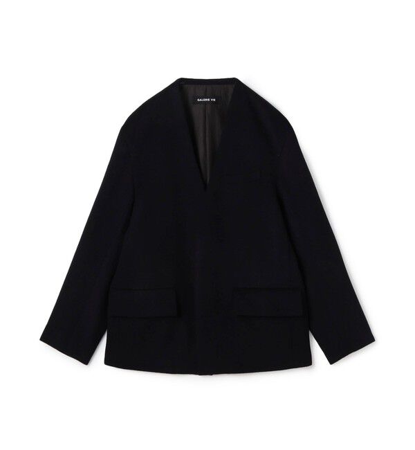 GALERIE VIE「スムースビーバー カラーレスジャケット」|ノーカラージャケット|69 ネイビー