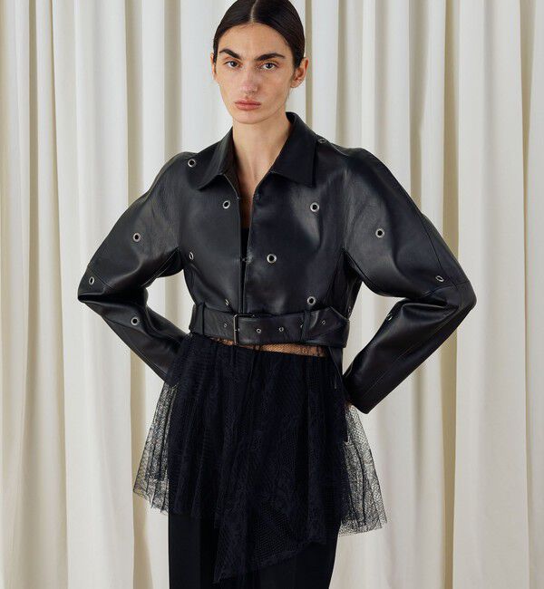 DES PRES「ラムレザーアイレット クロップドブルゾン」|ライダースジャケット|