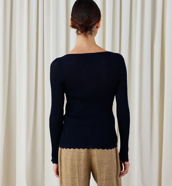 DES PRES「コットンアセテートリブ ボートネックカーディガン」|カーディガン|