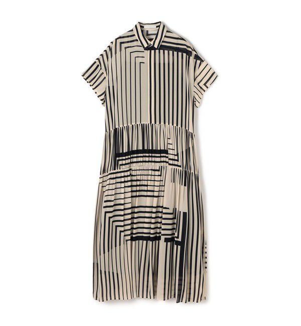 GALERIE VIE「ストライプシルクストレッチ ギャザーシャツドレス」|ワンピース|42 ライトベージュ系