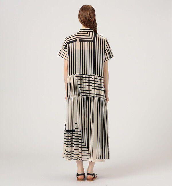 GALERIE VIE「ストライプシルクストレッチ ギャザーシャツドレス」|ワンピース|