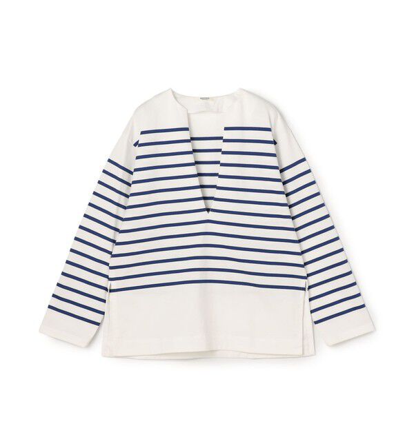 MACPHEE「パネルボーダー キーネックプルオーバー」|Tシャツ・カットソー|64 ブルー系