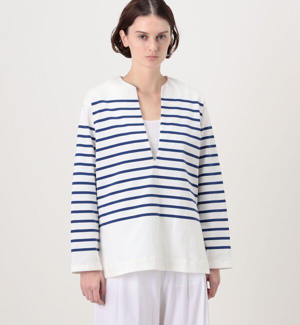 MACPHEE「パネルボーダー キーネックプルオーバー」|Tシャツ・カットソー|