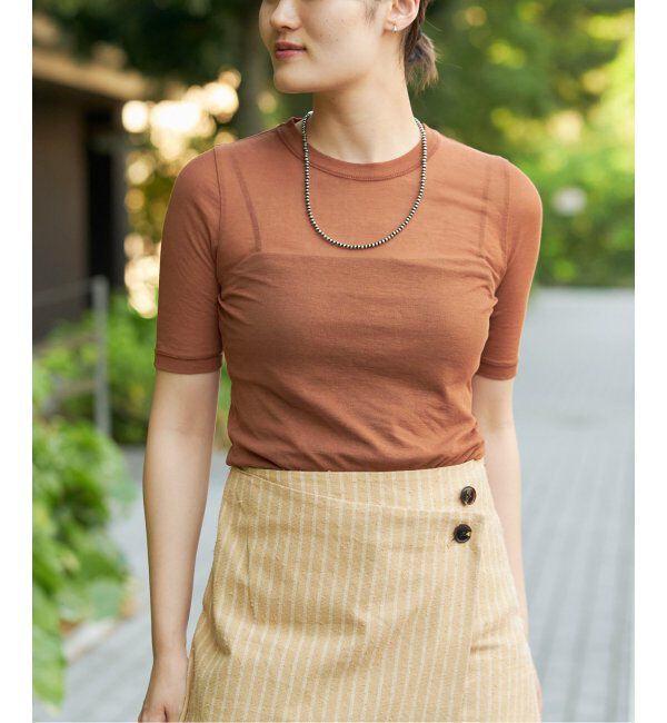 IENA LA BOUCLE「《追加》IENA LA BOUCLE 水撚りガスフライス半袖プルオーバー」|Tシャツ・カットソー|ブラウン