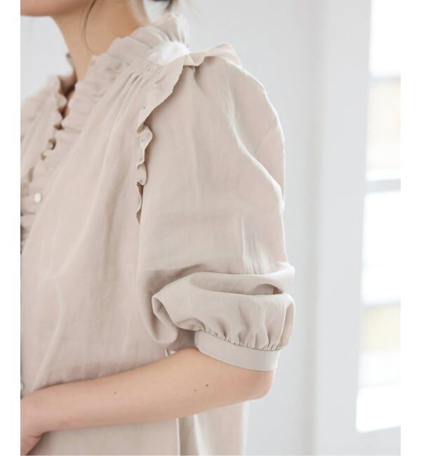 IENA「《予約/一部店舗限定》 コットンシュリンク7分袖ブラウス」|シャツ・ブラウス|ベージュ A