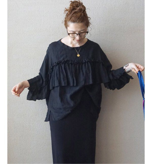 journal standard luxe「フレンチリネンキャンバス フリルプルブラウス」|シャツ・ブラウス|ブラック