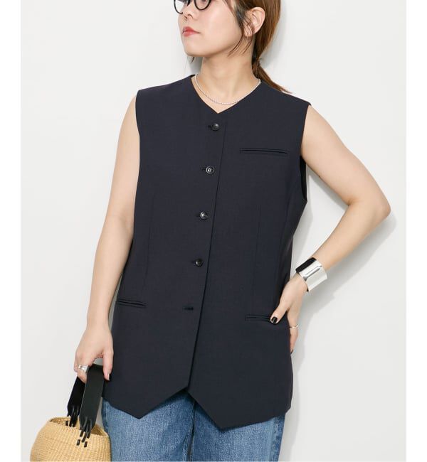 journal standard L'essage「ウーリーノライトノーカラーベスト」|ダウンベスト・ベスト|ネイビー