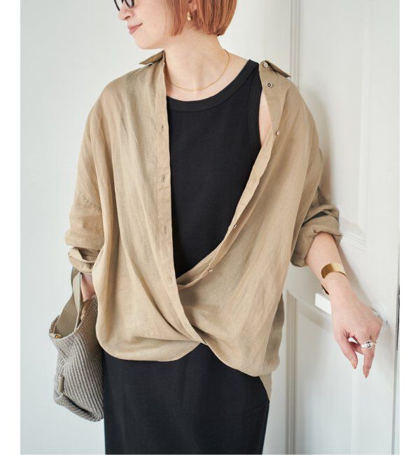 Spick and Span「《ゆったりサイズ》追加 80リネンカシュクール ビッグシャツ」|シャツ・ブラウス|