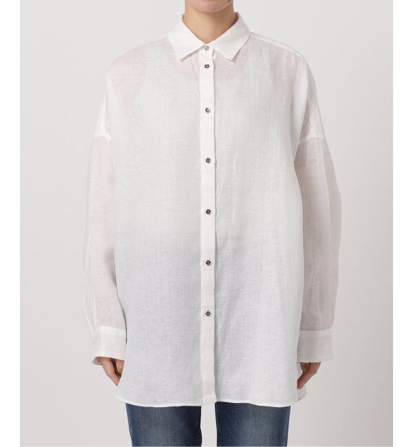 Spick and Span「《ゆったりサイズ》追加 80リネンカシュクール ビッグシャツ」|シャツ・ブラウス|