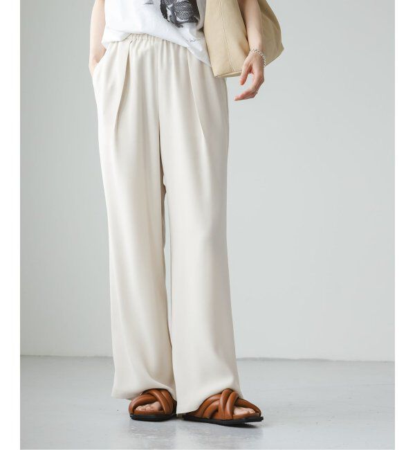 NOBLE「【洗える】ライトジョーゼットドレープパンツ」|スラックス|ベージュ