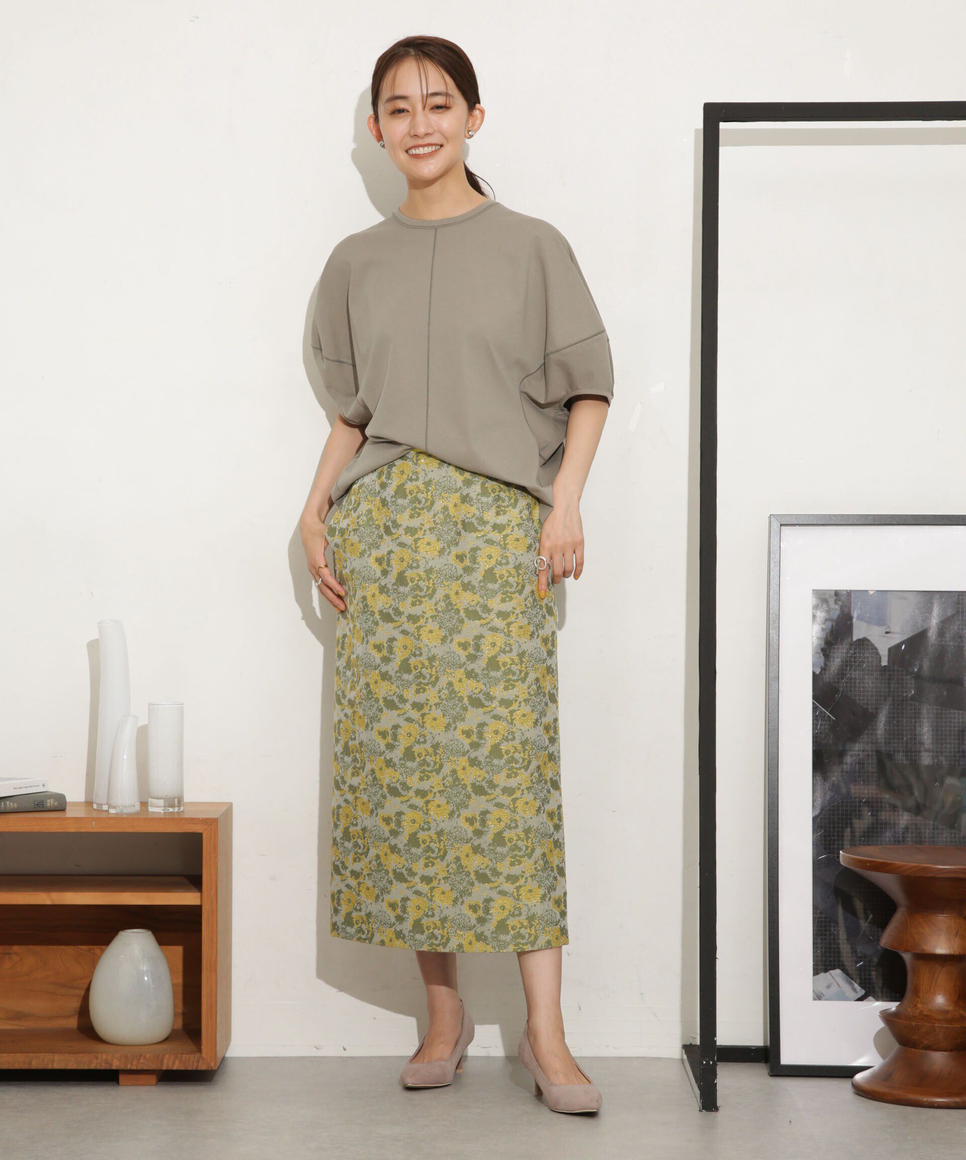 nano･universe「フラワージャカードタイトスカート」|スカート|