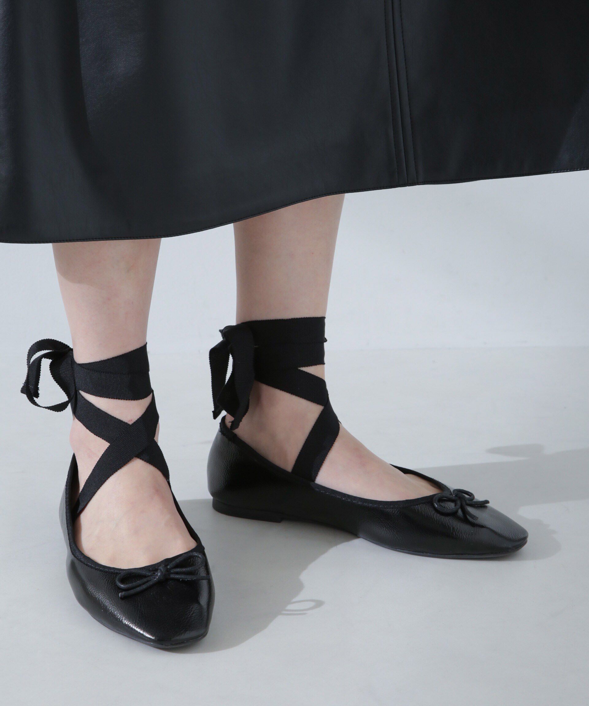 nano･universe「リボン付ラウンドトゥバレエシューズ」|ビジネス・ドレスシューズ|ブラック